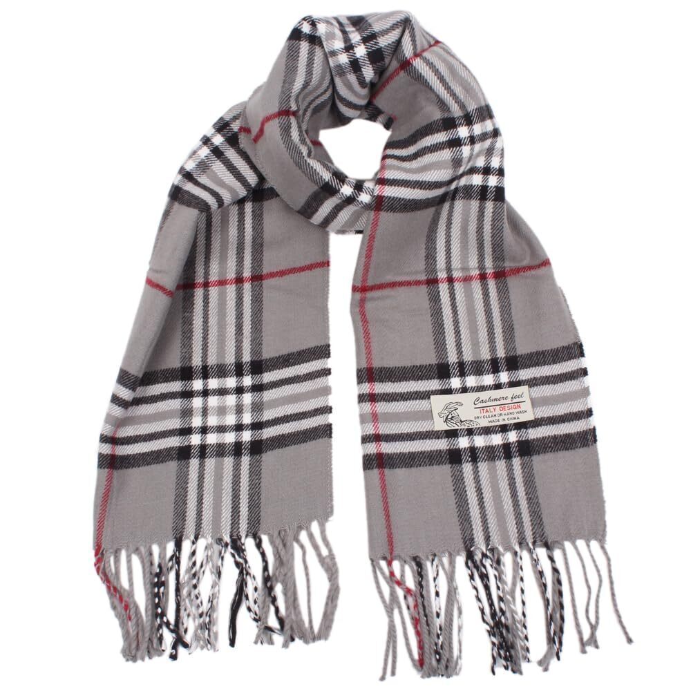 8843 Plaid Cashmere Feel Classic Soft Luxurious Winter Scarf Gray